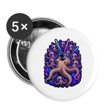 Neon Octopus Rave Kamerateam - Buttons groß 56 mm (5er Pack) - Weiß - Vorne