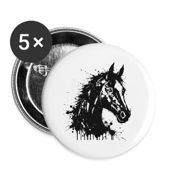 Pferde-Stil Ink Splash Reitkunst Schwarz - Buttons groß 56 mm (5er Pack) - Weiß - Vorne