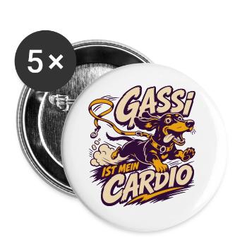 Gassi Ist Mein Cardio – Hundelust - Buttons groß 56 mm (5er Pack) - Weiß - Vorne