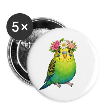 Budgerigar - Buttons large 2.2''/56 mm (5-pack) - white - Front