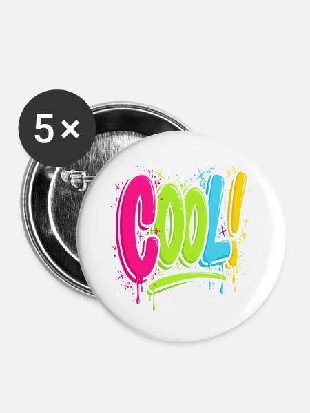COOL! Neon-Graffiti verspritzt - Buttons groß 56 mm (5er Pack) - Weiß