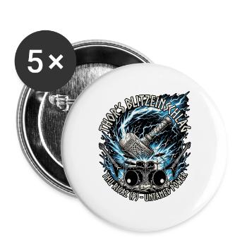 Germanen Thor Hammer Blitz - Buttons groß 56 mm (5er Pack) - Weiß - Vorne