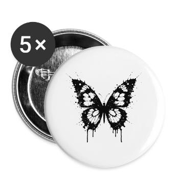 Black Butterfly Splashing - Buttons large 2.2''/56 mm (5-pack) - white - Front