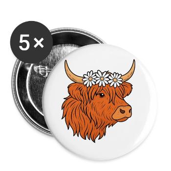 Scottish Highland cattle with daisies - Buttons large 2.2''/56 mm (5-pack) - white - Front