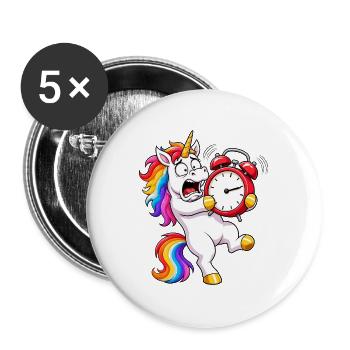 Funny Unicorn Alarm Clock Battle - Buttons large 2.2''/56 mm (5-pack) - white - Front