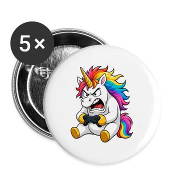 Funny Unicorn Gamer Rage Quit - Buttons large 2.2''/56 mm (5-pack) - white - Front