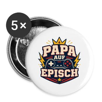 Papa auf episch – Lustiger Vater Gaming Spruch - Buttons groß 56 mm (5er Pack) - Weiß - Vorne