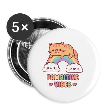 Cute Tabby Cat On The Rainbow Pawsitive Vibes - Buttons large 2.2''/56 mm (5-pack) - white - Front