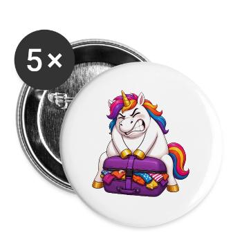 Valise licorne trop chargée - Lot de 5 grands badges (56 mm) - blanc - Devant