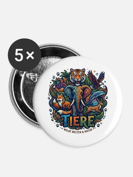 Tierwelt Wildnis Collage - Buttons groß 56 mm (5er Pack) - Weiß