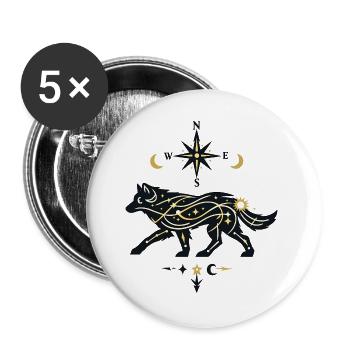 Nordsternwolf mit Sternenpfaden - Buttons groß 56 mm (5er Pack) - Weiß - Vorne