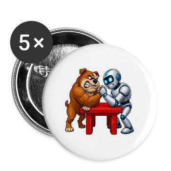 Bulldog Armdrücken Nervöser Roboter - Buttons groß 56 mm (5er Pack) - Weiß - Vorne