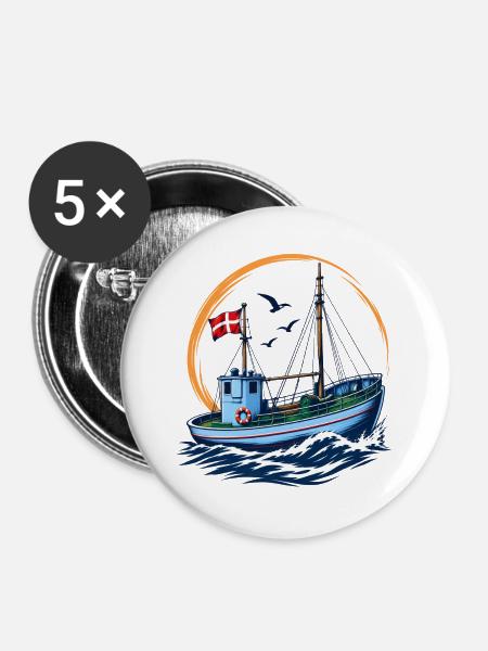 Fischereikutter - Buttons groß 56 mm (5er Pack) - Weiß