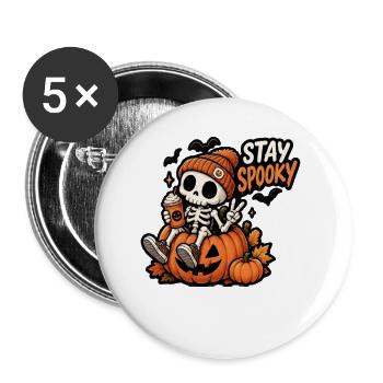 Stay Spooky Skelett im Kürbis - Buttons groß 56 mm (5er Pack) - Weiß - Vorne
