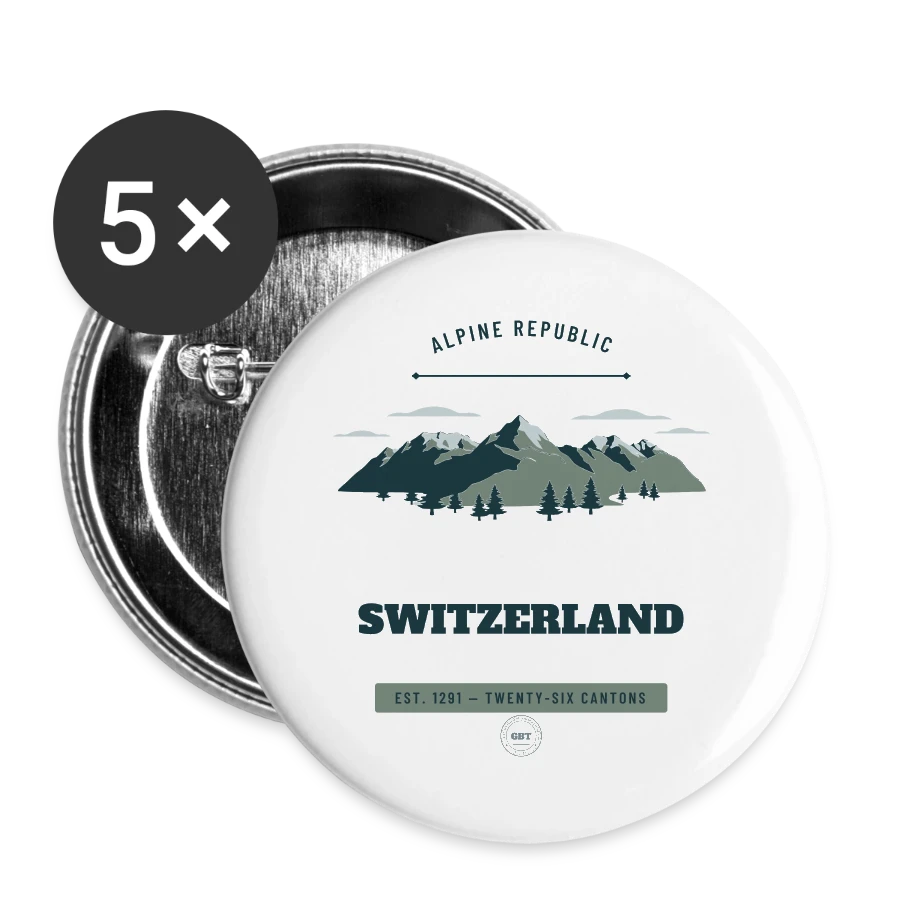 Switzerland badge on a buttons large 2.2''/56 mm (5-pack), white