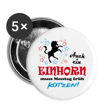 Einhorn muss Montag früh kotzen Sprüche Unicorn - Buttons groß 56 mm (5er Pack) - Weiß - Vorne