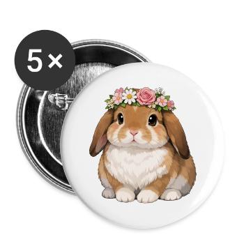 Kaninchen mit Hängeohren - Buttons groß 56 mm (5er Pack) - Weiß - Vorne