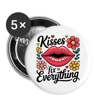 Küsse heilen alles - Buttons groß 56 mm (5er Pack) - Weiß - Vorne