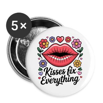 Küsse heilen alles - Buttons groß 56 mm (5er Pack) - Weiß - Vorne