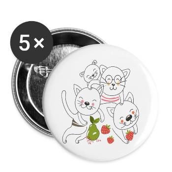  Katzen mit Obst - Buttons groß 56 mm (5er Pack) - Weiß - Vorne