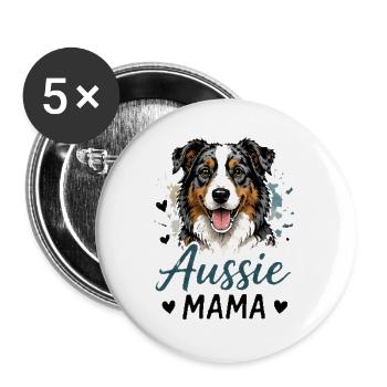 Aussie Mama Hundedesign - Buttons groß 56 mm (5er Pack) - Weiß - Vorne