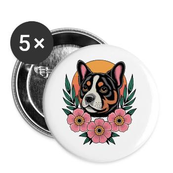 Blüten-Hundeporträt - Buttons groß 56 mm (5er Pack) - Weiß - Vorne