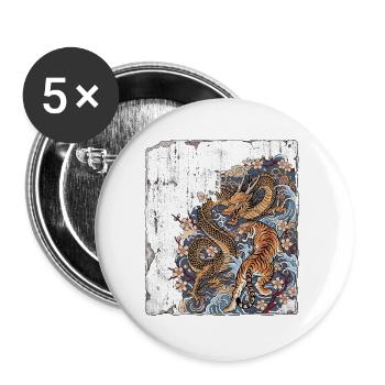 Drache Tiger Wand Chinesisch - Buttons groß 56 mm (5er Pack) - Weiß - Vorne