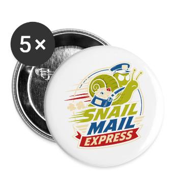 Snail Mail Express – Lustige Schneckenpost - Buttons groß 56 mm (5er Pack) - Weiß - Vorne