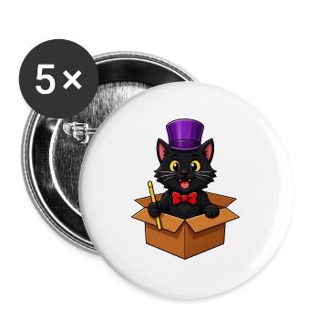 Zauberer-Katzen-Pappschachtel-Trick - Buttons groß 56 mm (5er Pack) - Weiß - Vorne