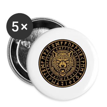 Germanen Wolf Runen - Buttons groß 56 mm (5er Pack) - Weiß - Vorne