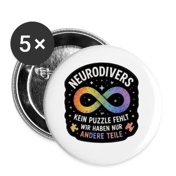 Neurodiversität Unendliche Teile - Buttons groß 56 mm (5er Pack) - Weiß - Vorne