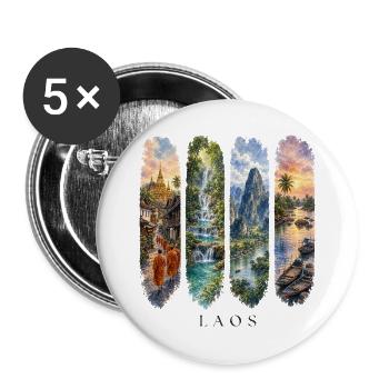 Laos Urlaub Travel – Tempel & Natur Motiv - Buttons groß 56 mm (5er Pack) - Weiß - Vorne