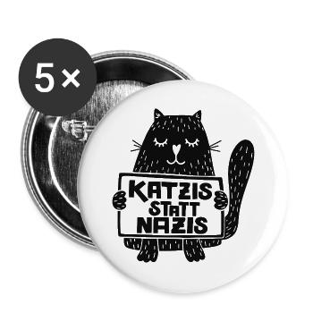 Katzis statt Nazis - Buttons groß 56 mm (5er Pack) - Weiß - Vorne