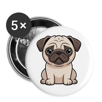 Cartoon-Mops-Illustration - Buttons groß 56 mm (5er Pack) - Weiß - Vorne