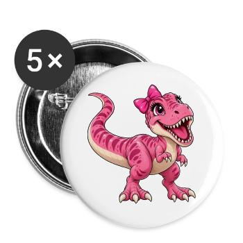 Pinker Dino mit Schleife  - Buttons groß 56 mm (5er Pack) - Weiß - Vorne