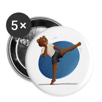 Karate Bär - Buttons groß 56 mm (5er Pack) - Weiß - Vorne