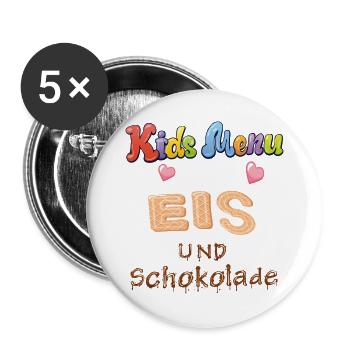 Kids Menu Eis und Schokolade - Buttons groß 56 mm (5er Pack) - Weiß - Vorne