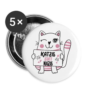 Katzis statt Nazis - Buttons groß 56 mm (5er Pack) - Weiß - Vorne