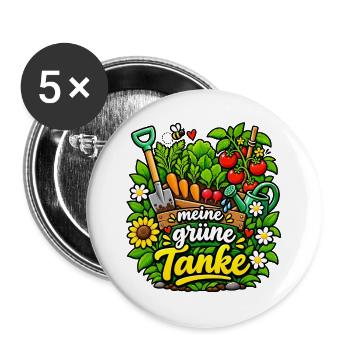 Meine grüne Tanke mein Garten - Buttons groß 56 mm (5er Pack) - Weiß - Vorne