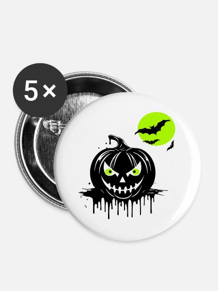 Happy Halloween - Buttons groß 56 mm (5er Pack) - Weiß