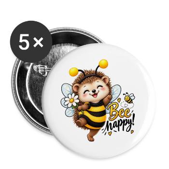 Biene Glücks-Igel Cartoon - Buttons groß 56 mm (5er Pack) - Weiß - Vorne