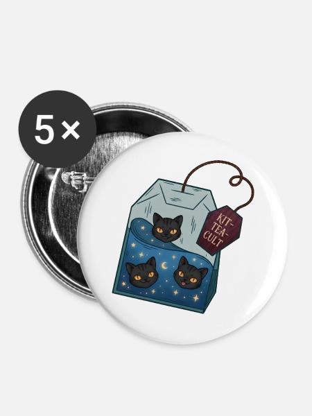 Katzentee Kult Box - Buttons groß 56 mm (5er Pack) - Weiß