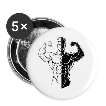  Backprint: Bodybuilders Gym Workout Sport, - Buttons groß 56 mm (5er Pack) - Weiß - Vorne