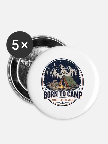 Geboren im Camp - Buttons groß 56 mm (5er Pack) - Weiß