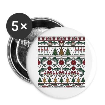Weihnachts Angler Strickdesign Zander - Buttons groß 56 mm (5er Pack) - Weiß - Vorne
