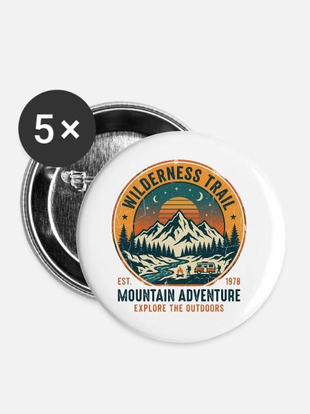 Wilderness Trail Mountain Adventure - Buttons groß 56 mm (5er Pack) - Weiß