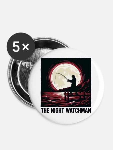 Der Nachtwächter – Nachtfischen bei Vollmond - Buttons groß 56 mm (5er Pack) - Weiß