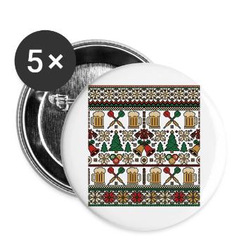 Weihnachts Bier Kneipe Strickdesign - Buttons groß 56 mm (5er Pack) - Weiß - Vorne