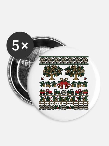 Weihnachts Olivenbauer Strickdesign - Buttons groß 56 mm (5er Pack) - Weiß