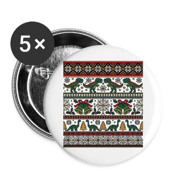 Weihnachts Dinosaurier Dino Strickdesign - Buttons groß 56 mm (5er Pack) - Weiß - Vorne